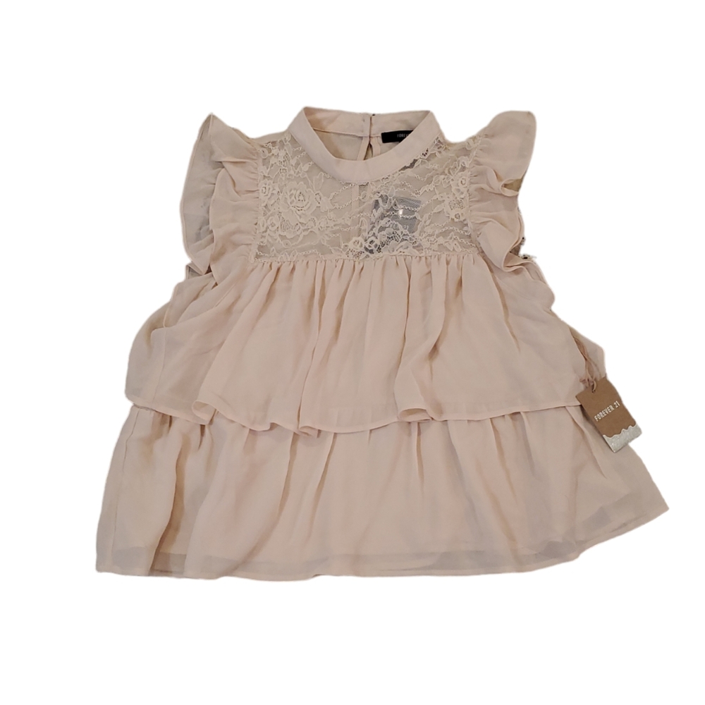 Forever 21 Women's Ruffled Babydoll Champagne Top Small